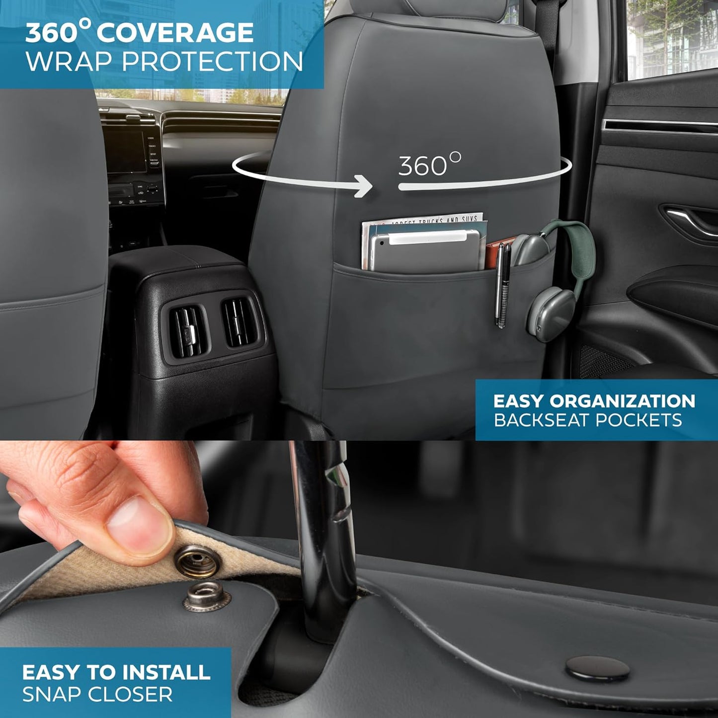 Elite Edition Faux Leather Seat Covers for Cars, Trucks, & SUV - 2 Charcoal Car Seat Covers for Front Seats - Universal Fit Car Accessories Automotive Interior Protector for Most Vehicles