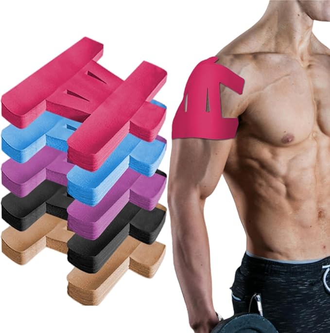 IEADEN Precut Kinesiology Tape for Shoulder, 10 Pcs - Shoulder Support & Stability, Shoulder Pain Relief Athletic Tape - Waterproof & Elastic, Breathable Hypoallergenic Latex-Free Tape, Pink