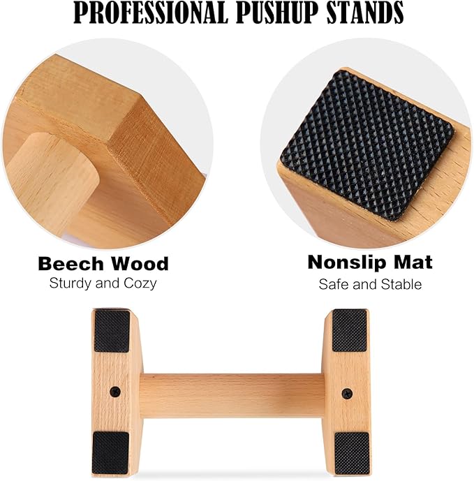 Push Up Stands, Handstand Parallettes Bars, Solid Wood Push Up Bars with Non-Slip Mat Push up Handles for Floor Exercise Home Workout Equipment for Men & Women Strength Training