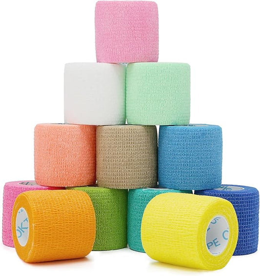 OK TAPE 12 Rolls Self Adhesive Bandage Wrap, Elastic Athletic Tape, Self Stick Bandage Tape, Vet Wrap, Medical Wrap for Wrist, Feet, 2" x 5 Yards