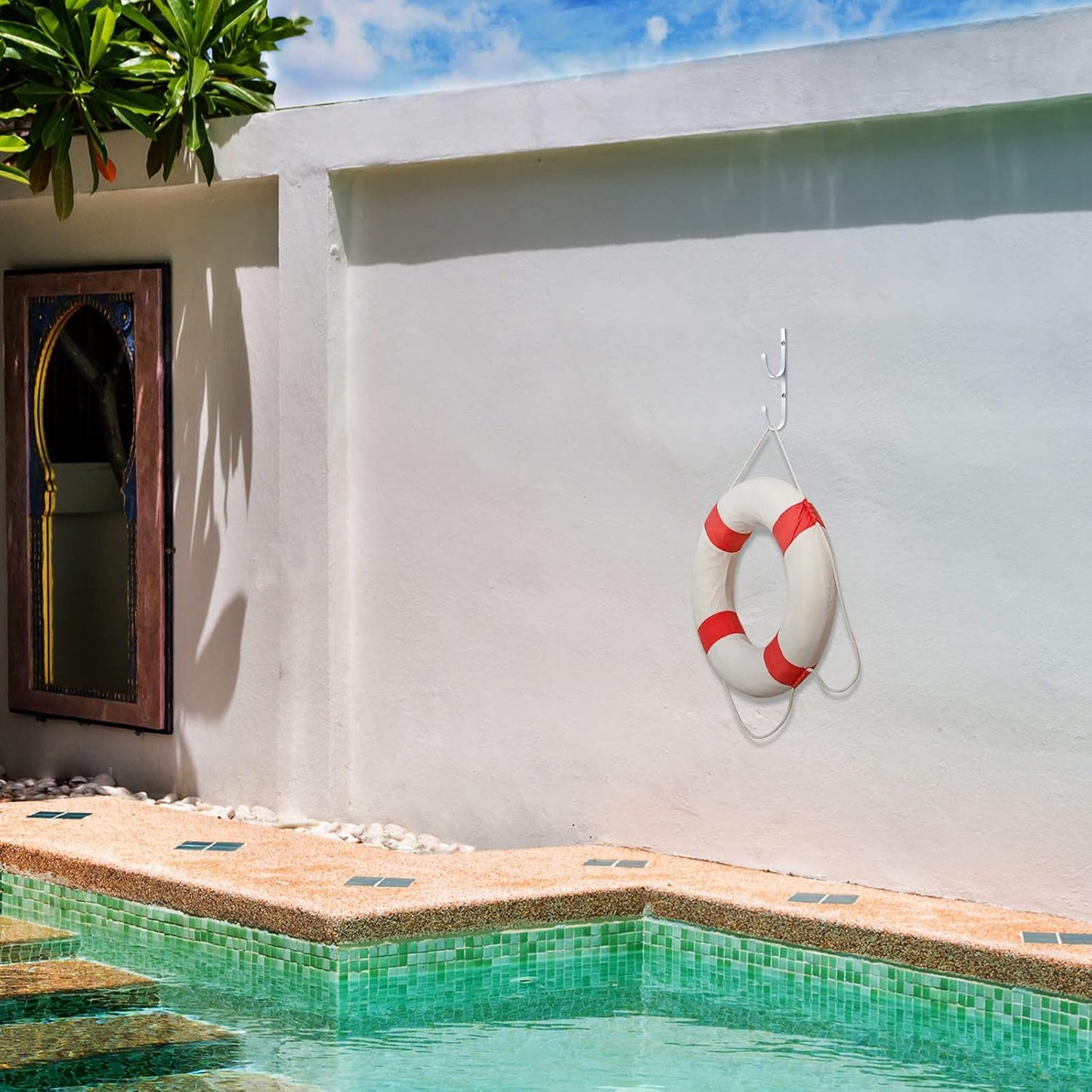 6 Pieces Pool Pole Hook Hanger Swimming Metal Brackets Pool Hook with 12 Pieces Screws for Telescopic Poles, Skimmers, Leaf Rakes, Net, Brush, Vacuum Hose, Garden and Pool Accessories (White)