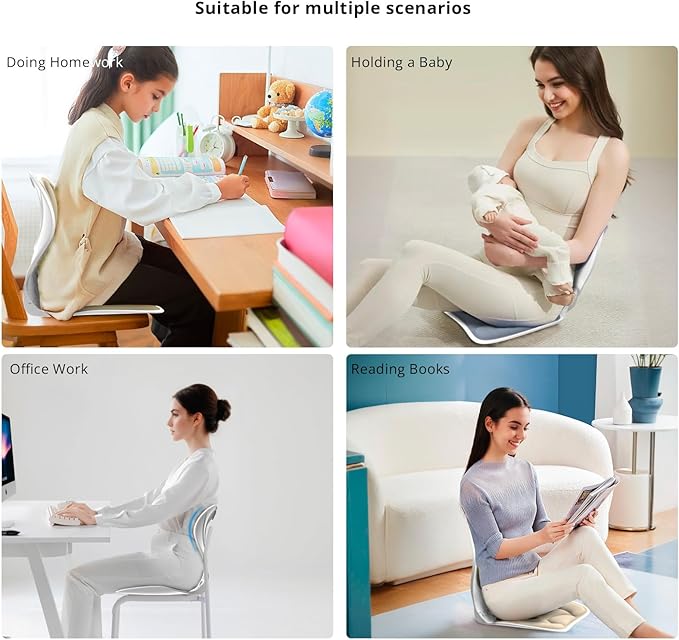 Foldable Lumbar Back Support Chair Ergonomic Curve for Posture Corrector Back Pain Relief Perfect for Floor Seat Officework Homework Small Size for Children Teenagers Youth (Greyblue)