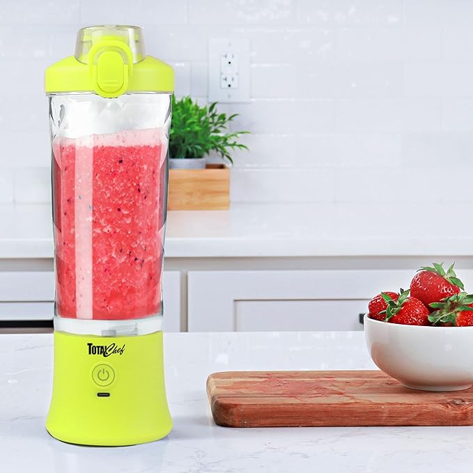 Total Chef Portable Blender - USB Rechargeable Personal Smoothie Mixer, Protein Shake Maker, Cordless Travel Mini Licuadora, Blend Frozen Fruit, Drink Milkshake On The Go, 20 OZ, Neon Green