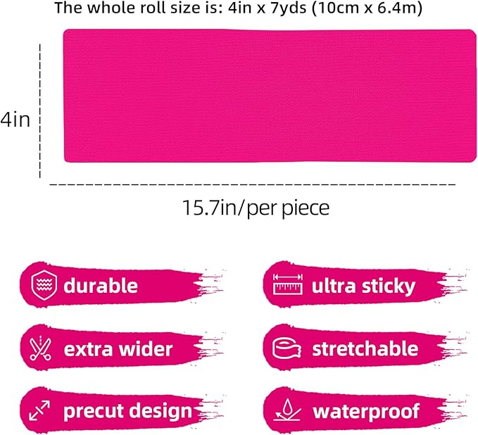 OK TAPE Turf Tape, Precut Extra Wide Turf Tape Footabll Turf Burn, Pink Athletic Tape Waterproof, Durable and Super Sticky Kinesiology Tape, 4in x 21ft (4in x 15.75in/16pcs)