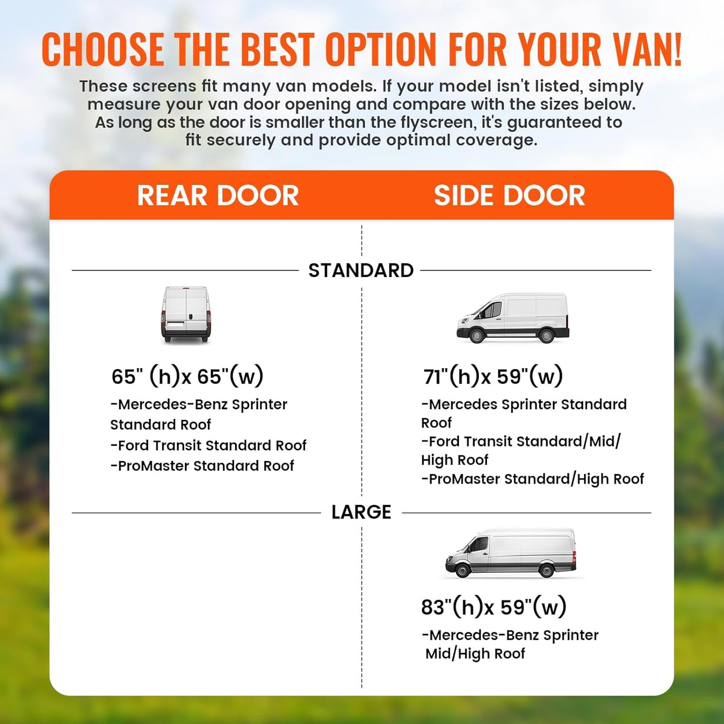 83''H x 59''W Van Bug Screen Side Door Sliding Door Window Covers with Magnetic Closure Car Window Screens for Mercedes Sprinter Motorhome Camper