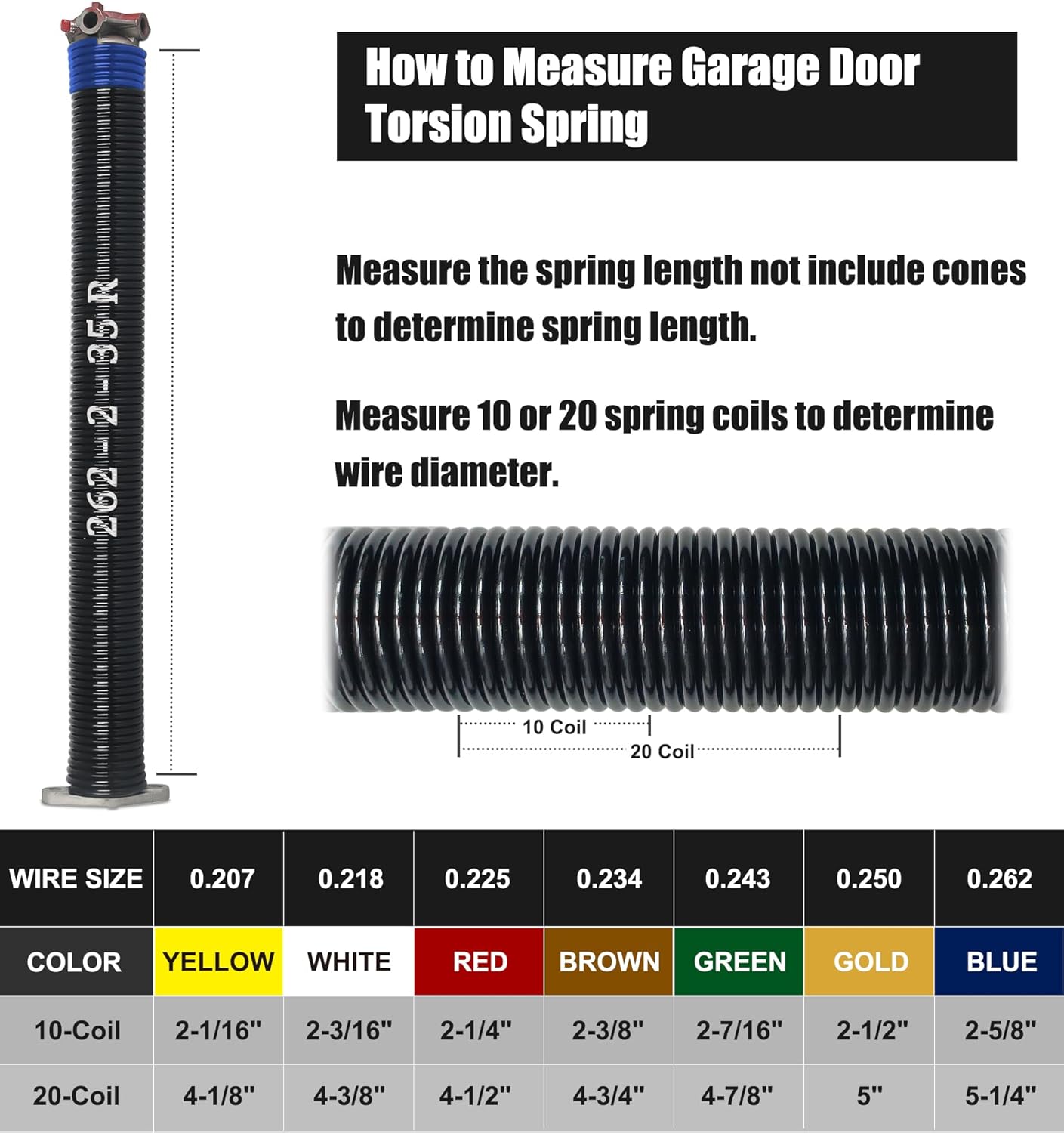 Garage Door Torsion Spring Set, Pair of 2" Electrophoresis Coated Garage Door Spring Replacement with 2 Non-Slip Winding Bars and Bearing, Minimum 16000 Cycles (.262x2x35")