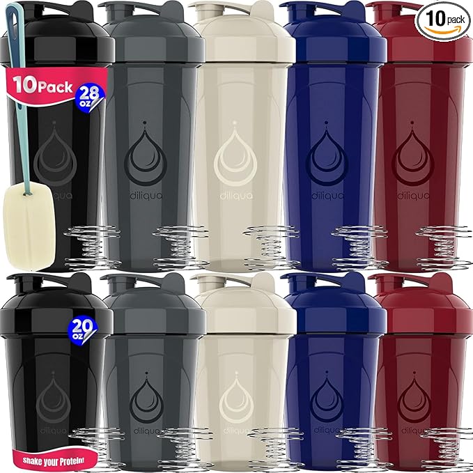 10 PACK- Shaker Bottles with Wire Whisks for Protein Mixes | Leakproof Blender Shaker Bottle Pack | BPA-Free & Dishwasher Safe | Large 28oz & Small 20oz shaker bottle | Shaker Cups for shakes