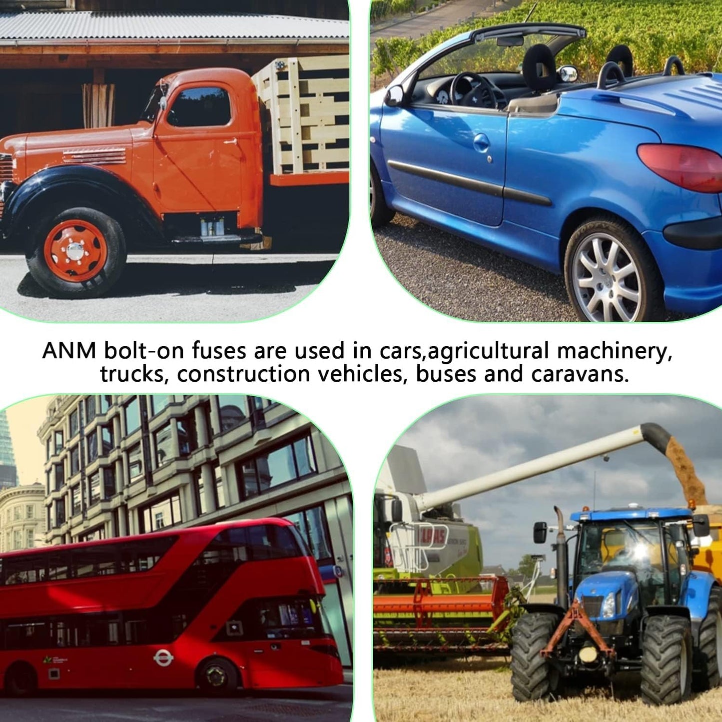 60A MEGA High Current Fuse - 60 Amp Bolt-on Fuse for Cars, Trucks, Construction Vehicles, Buses, Caravans (2 Pcs)