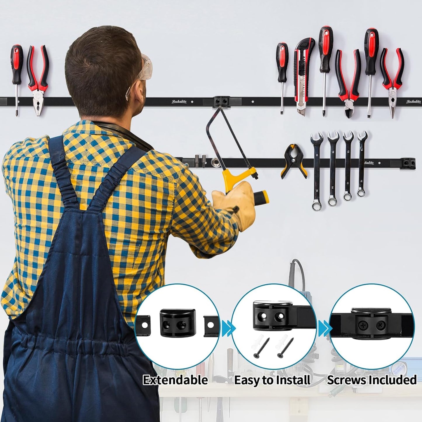 6 Pieces 24" Magnetic Tool Holder Strip, Black Magnet Bar, Metal Tool Organizer Rack for Garage Organization, Easy To Install in Workshop, Mounting Screws Included