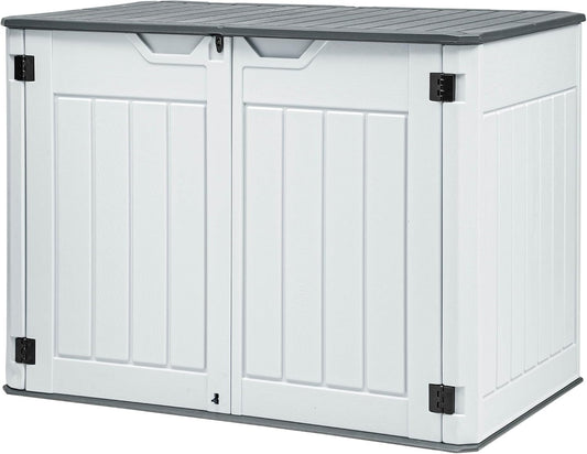 GOOBED 4.5x4ft Outdoor Horizontal Resin Storage Shed, 47 cuft Large Waterproof Tool Shed, No Shelf Included, Lockable, Easy Assembly (Light Gray)