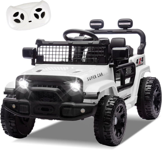 24V Ride on Toys with Parents Control, Ride on TruckCar with Four-Wheel Suspension, Electric Vehicles for Kids, PowerDisplay, Bluetooth, MP3, Music, LED Headlight, 1.86-3.11MPH (White)