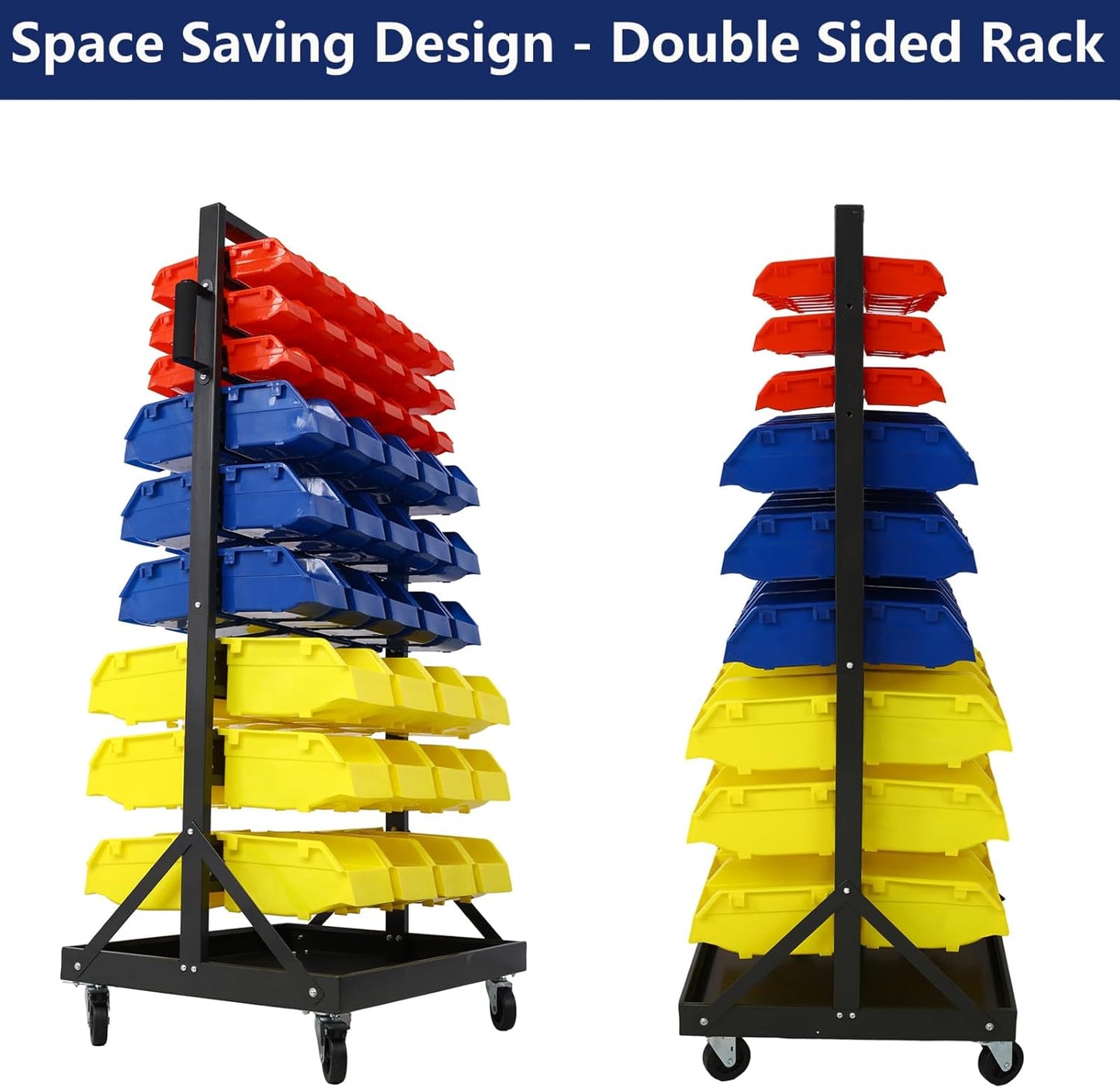 90 Parts Bin Rack Garage Storage Unit 9 Tiers System Steel Shelf with Portable Wheels, Mobile Tool Organizer Plastic Bins, for Men Birthday Gift (9 Tiers)