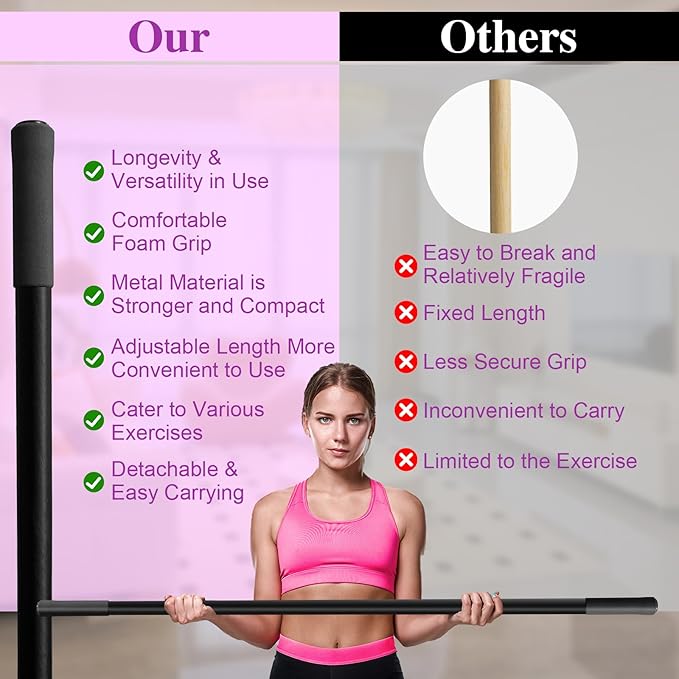 5ft Yoga Stick - Sturdy Steel Adjustable Stretching Stick for Mobility,Flexibility & Balance | Non-Slip Ends & Foam Handles | Exercise Pole for Fitness,Physical Therapy,Posture Correction