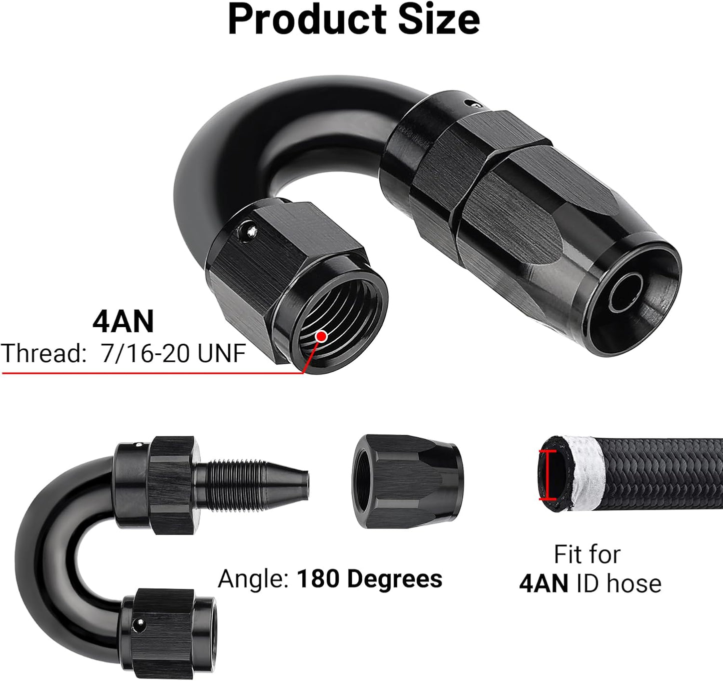 EVIL ENERGY 4AN 180 Degree One Piece Full Flow Hose End Fitting Swivel For CPE Braided Hose