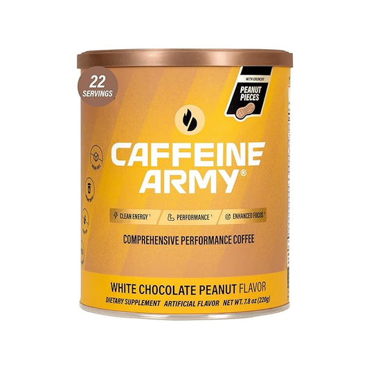 CAFFEINE ARMY White Chocolate Peanut | Comprehensive Functional Coffee with MCTs, CoQ10, Collagen and Adaptogens: Clean Energy + Supports Daily Attention, No Jitters or Crash (7.8 oz 22 Servings)