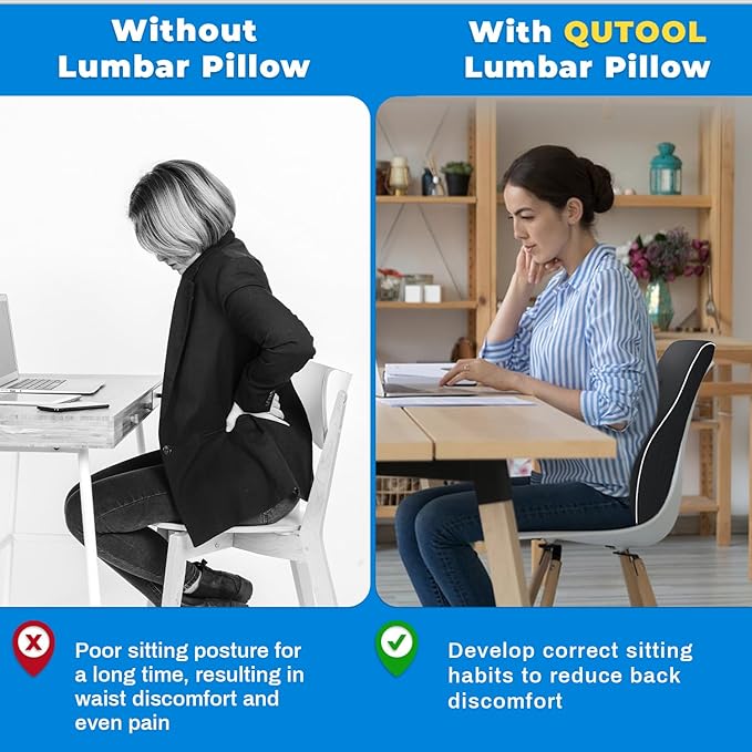 Elegant Lumbar Support Pillow for Office Chair - Fathers Day,Birthdays Gifts for Women Men, Ergonomic Back Support with Breathable 3D Mesh Cover, Suited for Office Chairs, Gaming Chairs (Black)