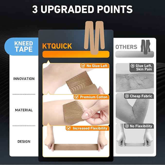 Kinesiology Tape for Shoulder&Neck, 12 Count Shoulder&Neck Tape Precut, KTQUICK Original Cotton Waterproof & Breathable, Enhance Elastic Kinesiology Athletic Tape for Shoulder&Neck Support (Beige)