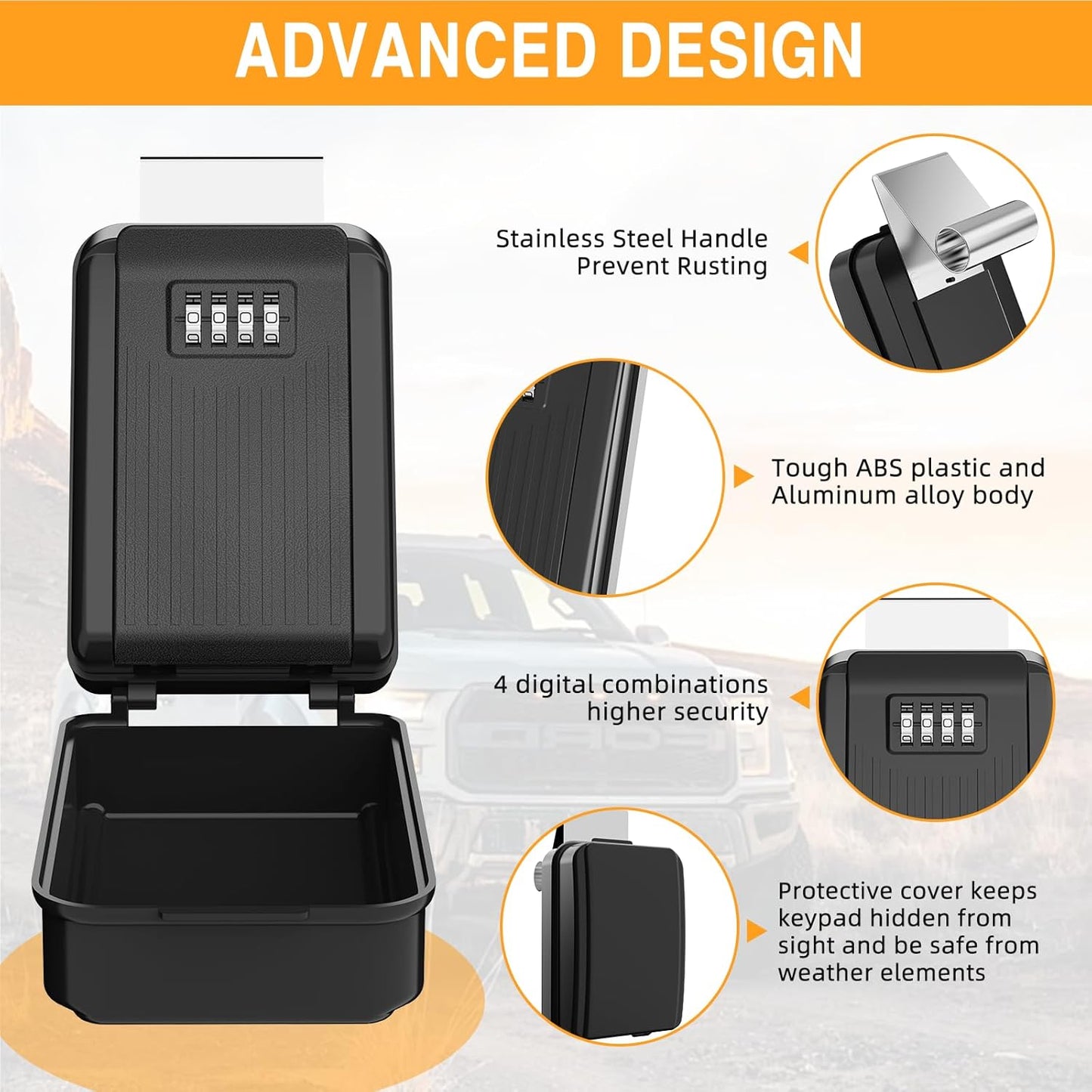 Car Window Lock Box for Turo, Car Key Lock Box, 4-Digit Combination Lockbox, Larger Capacity Security Key Hiders for Ride Share, Turo, GetAround(New Verison)