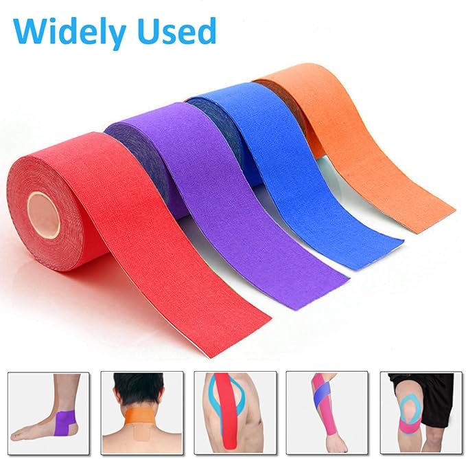 4 Pack Kinesiology Tape, Athletic Tape Supports Protects Muscles, Knees, Shoulders & Plantar Fasciitis, Waterproof & Hypoallergenic Kinesiology Tape (Deep Color)