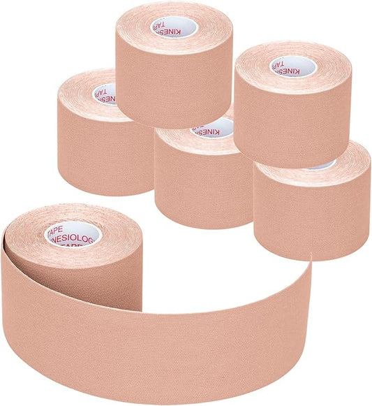 Kinesiology Tape Athletic Tape Sport Tape, Lychee Supports & Protects Muscles, Waterproof and Latex Free, Breathable Elastic for Sport Activity (Beige, 6 Rolls)