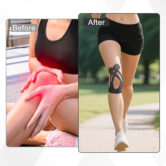 20 Pcs Precut Kinesiology Tape for Knees,Kinesiology Ankle Tape,Waterproof Elastic Knee Kinetic Tape,Breathable Latex-Free Tape for Knee Support and Stability,Pain Relief(Black)