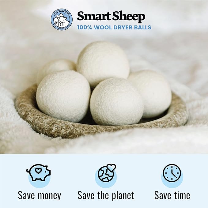 Smart Sheep Wool Dryer Balls - 6-Pack - XL Premium Natural Fabric Softener Award-Winning - Wool Balls Replaces Dryer Sheets - Wool Balls for Dryer - Laundry Balls for Dryer (Marching Penguins)