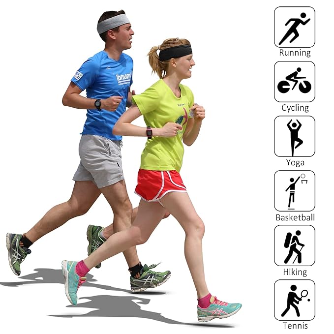 TERSE Black Headbands for Women's Short Hair - Non Slip Elastic Sweat Hairbands, Soft Fabric Hair Wraps for Workout, Yoga, Running, Sports, and Girls