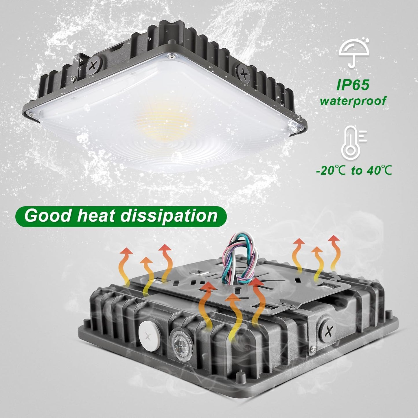 70W/45W/30W Power Selectable LED Canopy Garage Light with 3CCT (3500K/4000K/5000K), LED Parking Garage Lights 90-277V IP65 Commercial Residential Lights DLC (30W/45W/70W Power Selectable -2 PACK)
