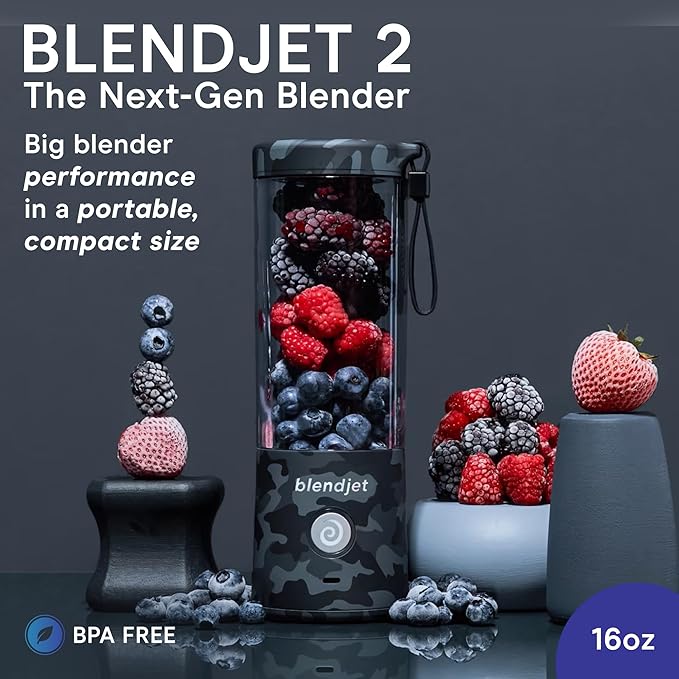 BlendJet Portable Blender for Smoothies & Shakes - 16oz BlendJet 2 - USB-C Rechargeable & Self Cleaning - Mini Travel Blender with Stainless Steel Blade (Urban Camo)