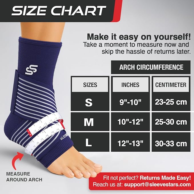 Sleeve Stars Ankle Brace for Women & Men, Ankle Wrap for Sprain, Compression Sleeve for Plantar Fasciitis Relief, Easy Customizable Support: w/ Removable Strap (Single/M:10"-12"/Navy Blue)