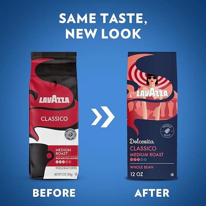 Lavazza Dolcevita Classico Whole Bean Coffee 12oz Bag, Medium Roast, Rich and Full-bodied, Intensity 3/5, Arabica and Robusta, Ideal for Drip Brewers, (Pack of 1) - Package May Vary