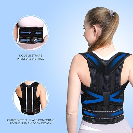 Posture Corrector Back Brace for Women and Men Adjustable Full Back Support Shoulder Straightener Braces, Upper & Lower Back Pain Relief - Scoliosis/Hunchback/Hump/Thoracic/Spine Corrector (Black, Large)