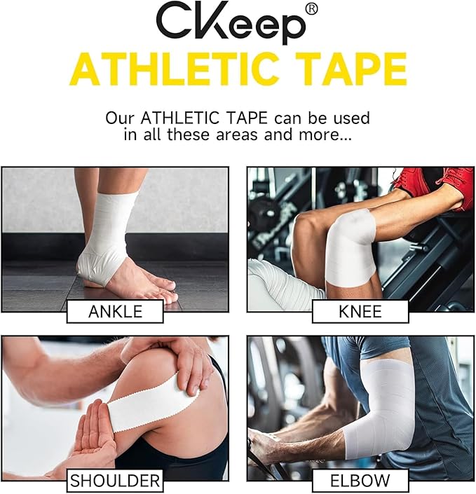 CKeep Athletic Tape,4 Pack White Sports Tape, Very Sturdy No Glue Residue,Wrist Ankle Tape for Muscle,Climbing,Boxing,Athletes,Baseball Bats,Strains,Sprains,Injuries（1.5 Inches）