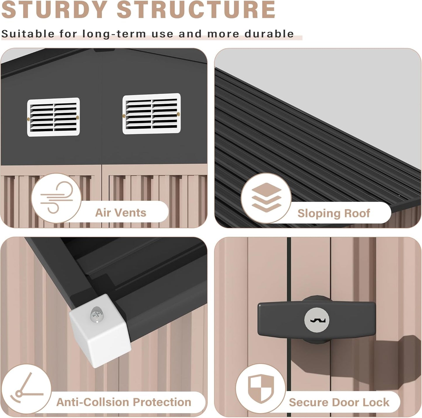 8x10 FT Metal Storage Sheds Outdoor, Metal ToolShed with Lockable Door, Metals Yard Sheds MetalGarden Shed Kit, Metals Utility Sheds Buildings with Air Vent for Backyard Garden Patio Lawn