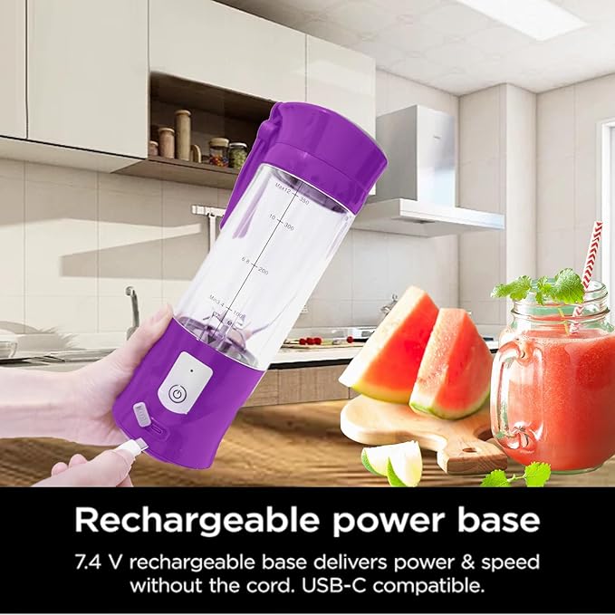 Portable Personal Blender,13OZ Cordless Juicer Cup,Serrated 6 Blade,with Filter,USB Rechargeable and Self Cleaning,Ideal for Smoothies,Ice Blending,Juicing,Mini Blender for Travel Sports Outgoing
