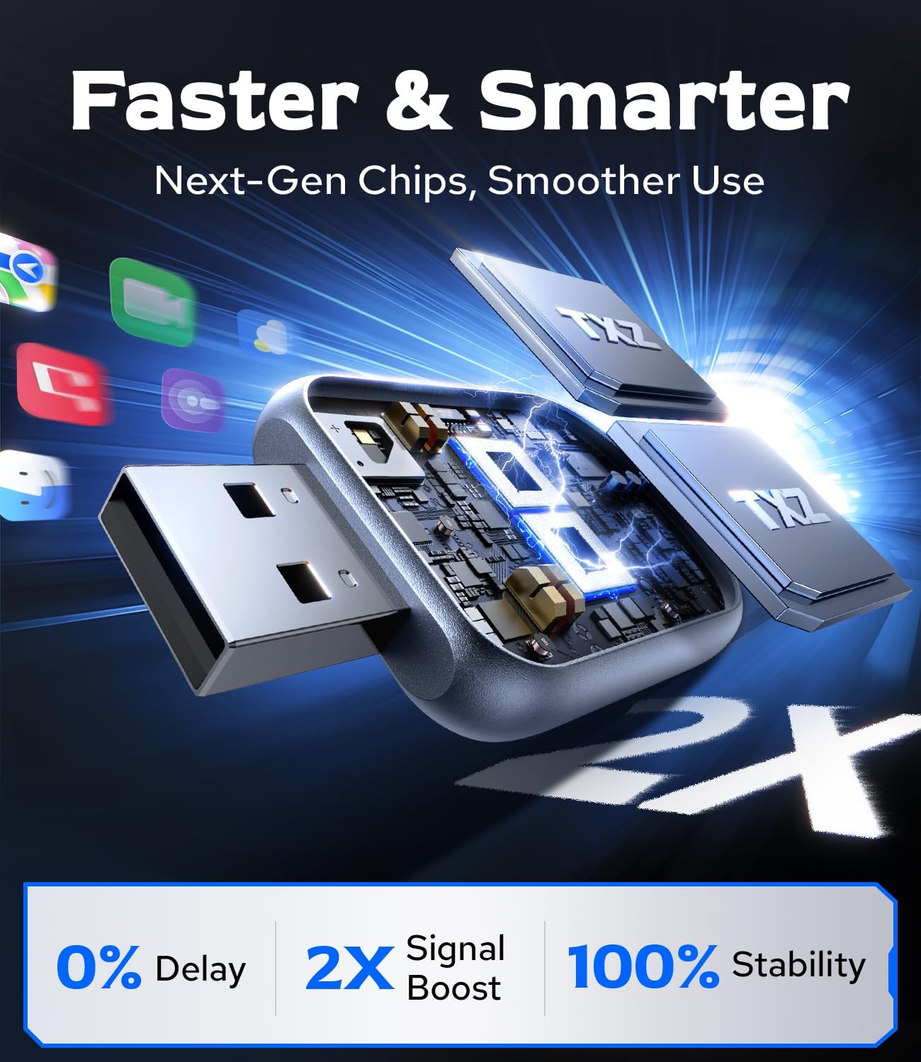 Wireless CarPlay Adapter for Car's with Built-in Wired CarPlay, CarPlay Wireless Dongl Plug and Play Seamless Fast Response Stable Connection