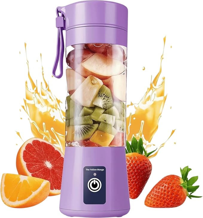 Portable USB Blender for Shakes and Smoothies – 380ml Personal Size, Rechargeable Juicer Cup, 6 Blades, 2000mAh Battery, Mini Travel Blender for Protein, Baby Food, Juice (Purple)