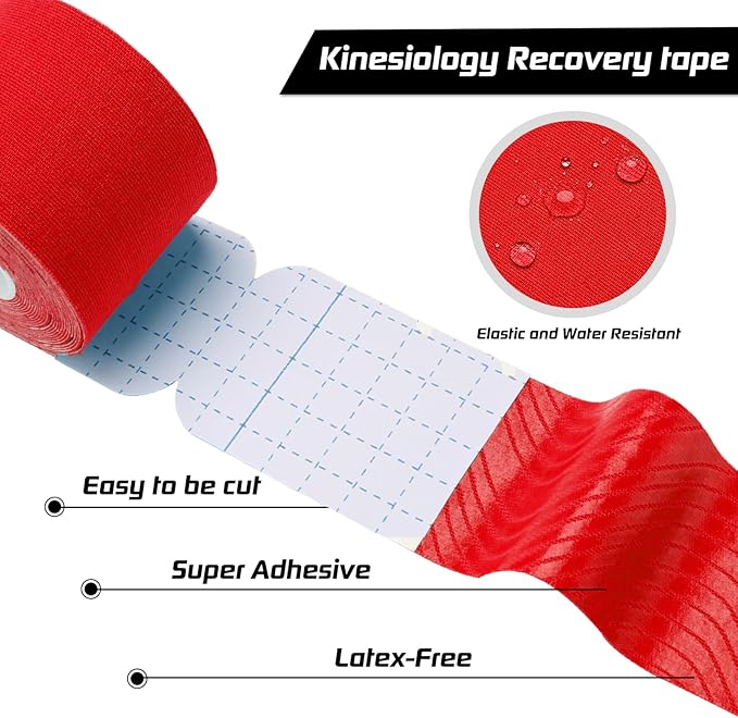 Kinesiology Tape Precut 2 Rolls Pack, Athletic Tape for Muscle Joints Support, 40 Strips for Knee Ankle Shoulder Back, Latex Free and Water Resistant, Red
