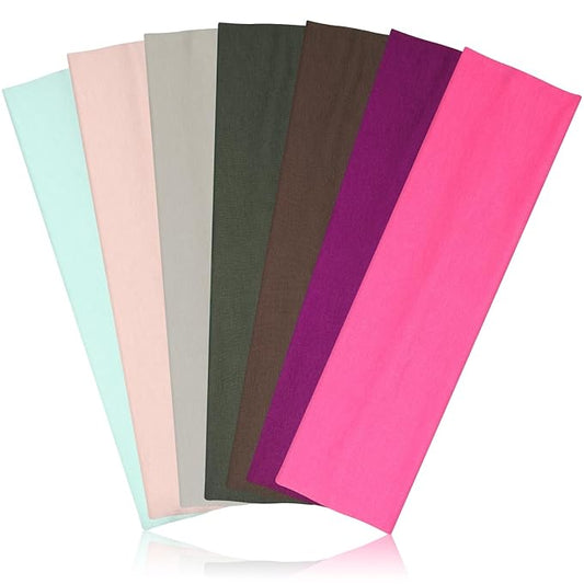 Headbands for Women Non Slip - 7PCS Fashion Sports Hair Bands for Women's Hair, Soft Cotton Cloth Stretchy Headbands for Women for Workout Yoga Running