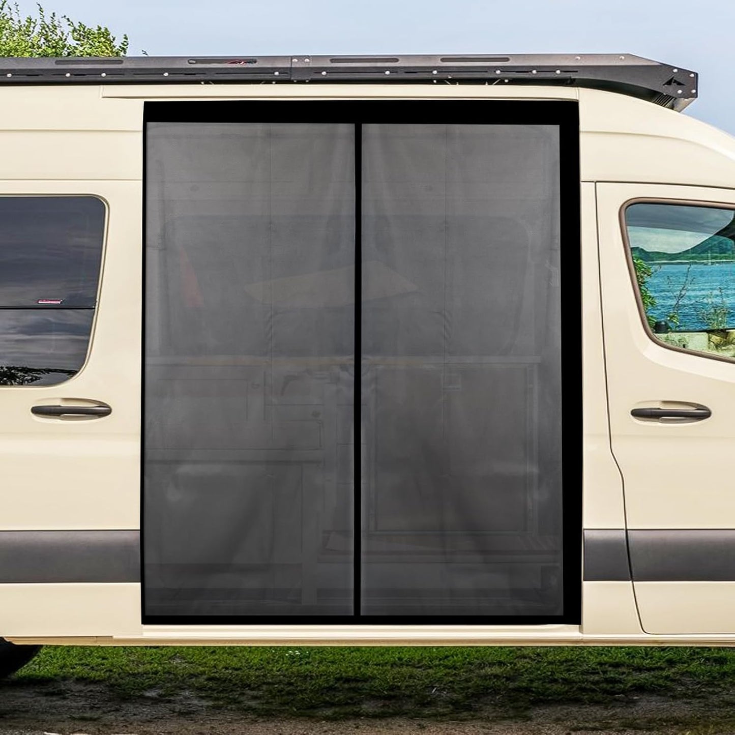 71''H x 59''W Van Bug Screen Side Door Sliding Door Window Covers with Magnetic Closure Car Window Screens for Camping Fits Mercedes Sprinter Ford Transit and RAM Promaster