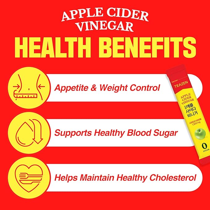 TEAZEN Apple Cider Vinegar Drink Powder Stick – On-the-Go Wellness with 1500mg ACV, Sugar-Free, Postbiotics, 30 Sticks | Supports Digestion & Metabolism