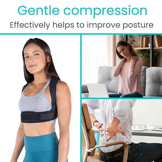 Vive Posture Corrector for Women & Men - Upper Back Brace for Kyphosis - Pain Relief for Neck & Shoulder - Adjustable Clavicle Support with Strap - Straightener for Rounded & Hunchback (Large)