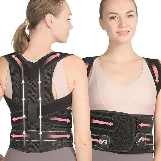 Posture Corrector Back Brace for Women and Men Adjustable Full Back Support Shoulder Straightener Braces, Upper & Lower Back Pain Relief - Scoliosis/Hunchback/Hump/Thoracic/Spine Corrector (Black, X-Large)
