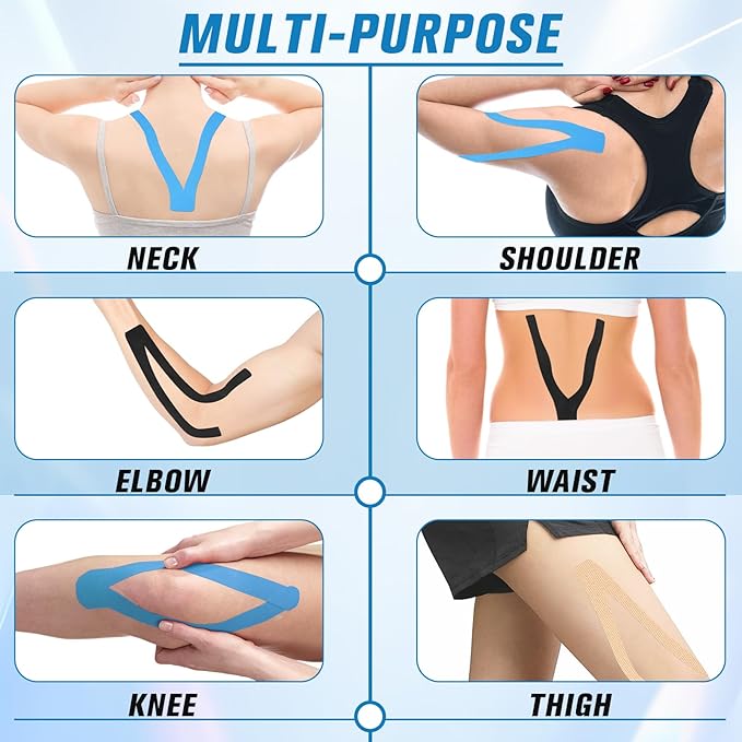 Waterproof Breathable Athletic Elastic Sports & Weightlifting Tape, Injury Recovery-Muscle Strain Relief & Joint Support(3 Colors Mixed) (Y-Shaped)