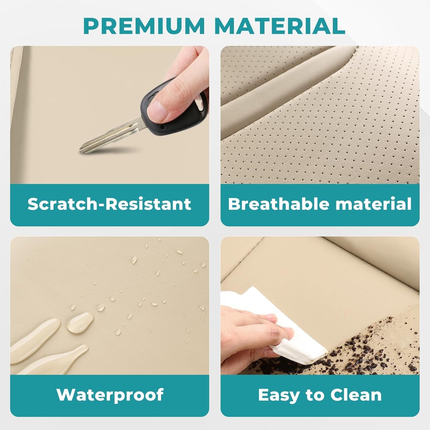 Car Seat Covers Full Set - Universal Seat Covers for Cars SUV Truck – Faux Leather Automotive Seat Covers, Breathable & Waterproof Front and Rear Seat Protectors, Fit for Most Cars-Beige