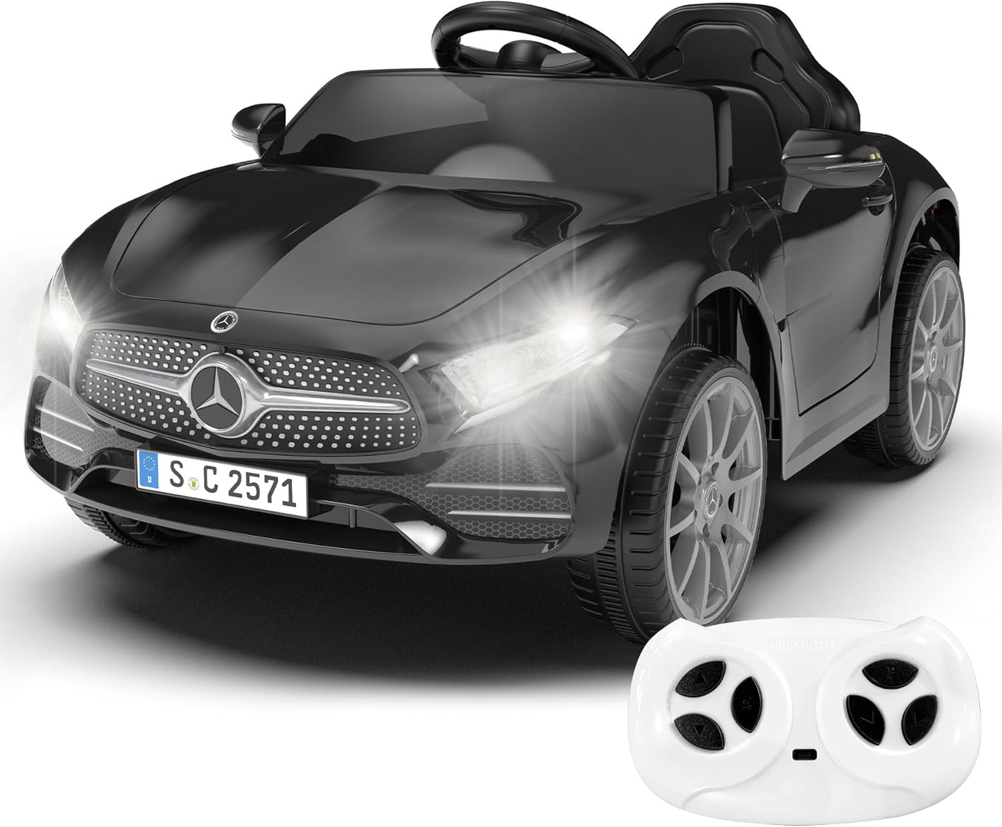 12V Kids Ride On Car with 2.4G Remote Control,Battery Powered Electric Car Ride On Vehicle Double Doors, 5 Point Safety Belt,LED Light (SC-Black)