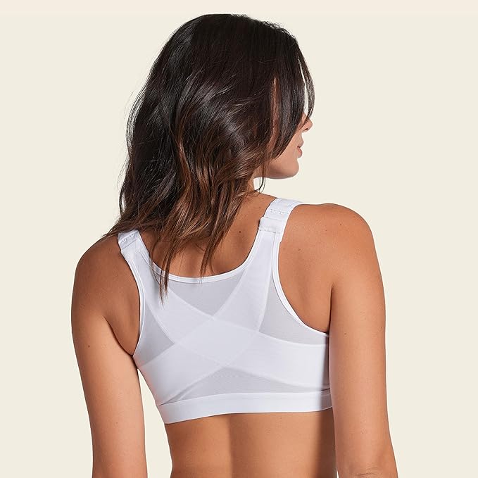 Leonisa Women's Posture Corrector Wireless Back Support Bra, White, 36C