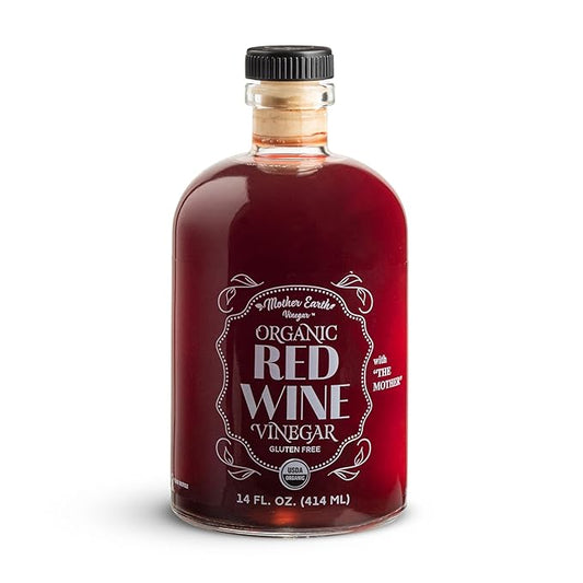 Mother Earth, Organic Red Wine Vinegar with The Mother, Fresh Pressed Organic Cabernet Grapes, ORWV, RWV, Raw, Unpasteurized, Unfiltered (1/14oz Apothecary Glass Bottle with Pour Spout)