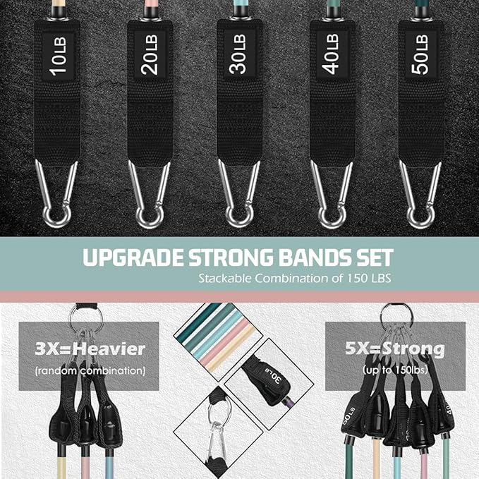 VEICK Resistance Bands, Exercise Bands for Working Out with Handles, Elastic Workout Bands for Men Women, Exercising Bands for Strength Training Equipment at Home Gym