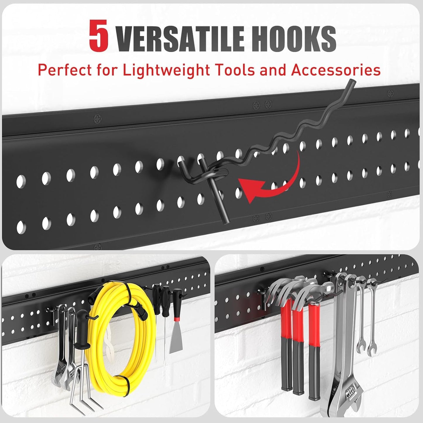 Garage Tool Organizer Wall Mount 96 inches with 18 Adjustable Heavy-Duty Hooks, Garage Organization, Garden Tool Storage Rack, Yard, and Shed, Holds Up to 750 lbs